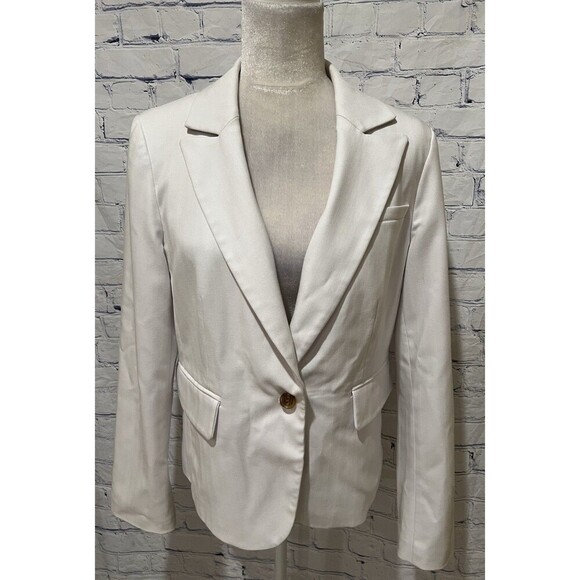 Banana Republic Herringbone Single Button Blazer Off White Rayon Blend Size 8 - Picture 1 of 7